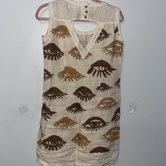 AB NAHILK Sleeveless Linen Dress Midi Triangle Keyhole EYES Cream Sz 10 - Picture 4 of 7